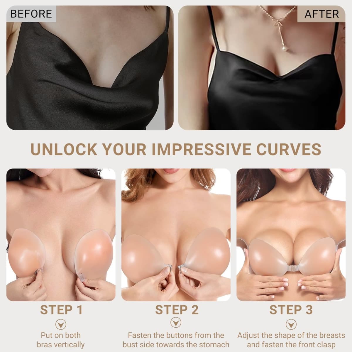 Cbthet Strapless Sticky Bra, Backless Push Up Adhesive Bra for Women, Invisible Silicone Bra with Nipple Covers thumbnail 3