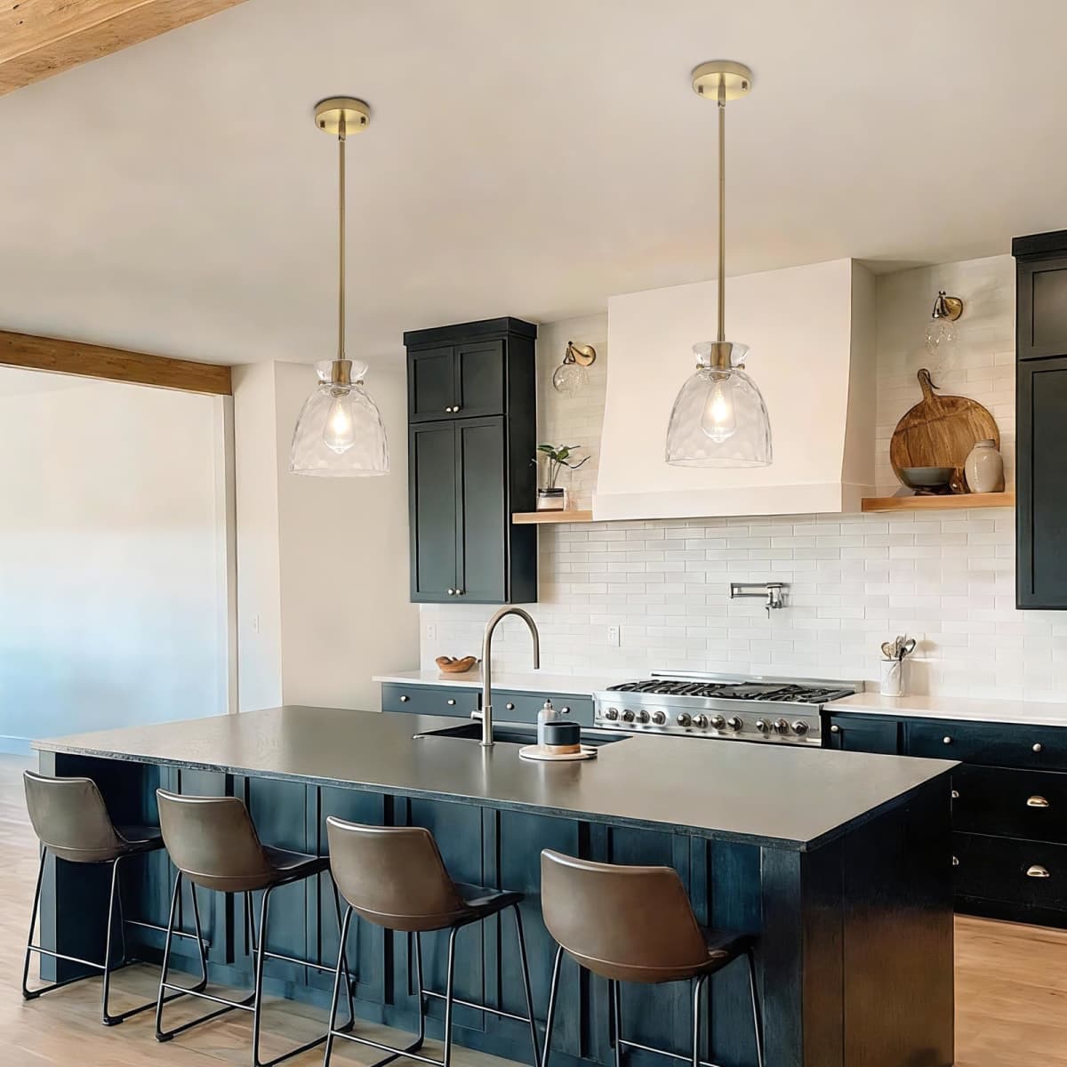 Modern Pendant Lights Kitchen Island, Gold Pendant Light with Hand-Blown Hammered Clear Glass, Hanging Light Fixtures E26 Brass Island Lights for Kitchen Sink Dining Room thumbnail 2