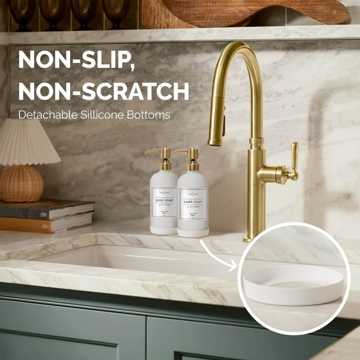 Vine Creations White Glass Soap Dispenser, 2 Pack Kitchen Soap Dispenser Set with Stainless Steel Pump, 16 oz Dish Soap and Hand Soap Dispensers for Bathroom with Waterproof Labels thumbnail 3