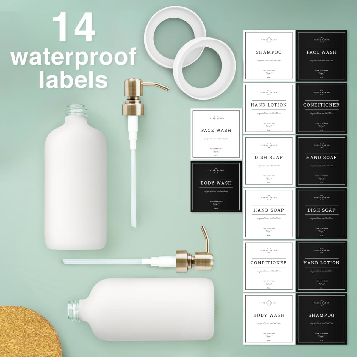 Vine Creations White Glass Soap Dispenser, 2 Pack Kitchen Soap Dispenser Set with Stainless Steel Pump, 16 oz Dish Soap and Hand Soap Dispensers for Bathroom with Waterproof Labels thumbnail 5