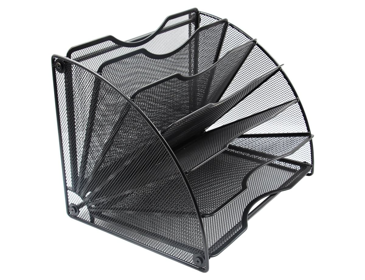 EasyPAG Mesh Desktop File Sorter Organizer 6 Slots Fanshaped Office Filing Paper Letter Tray Desk Document Magzine Rack,Black — image 1