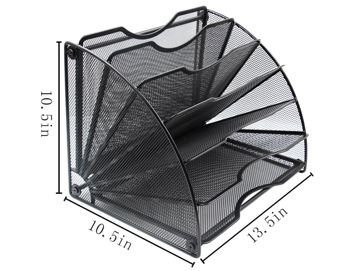 EasyPAG Mesh Desktop File Sorter Organizer 6 Slots Fanshaped Office Filing Paper Letter Tray Desk Document Magzine Rack,Black thumbnail 2