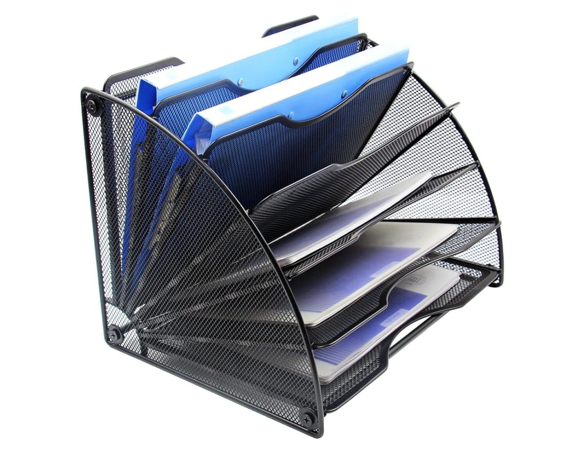EasyPAG Mesh Desktop File Sorter Organizer 6 Slots Fanshaped Office Filing Paper Letter Tray Desk Document Magzine Rack,Black thumbnail 3