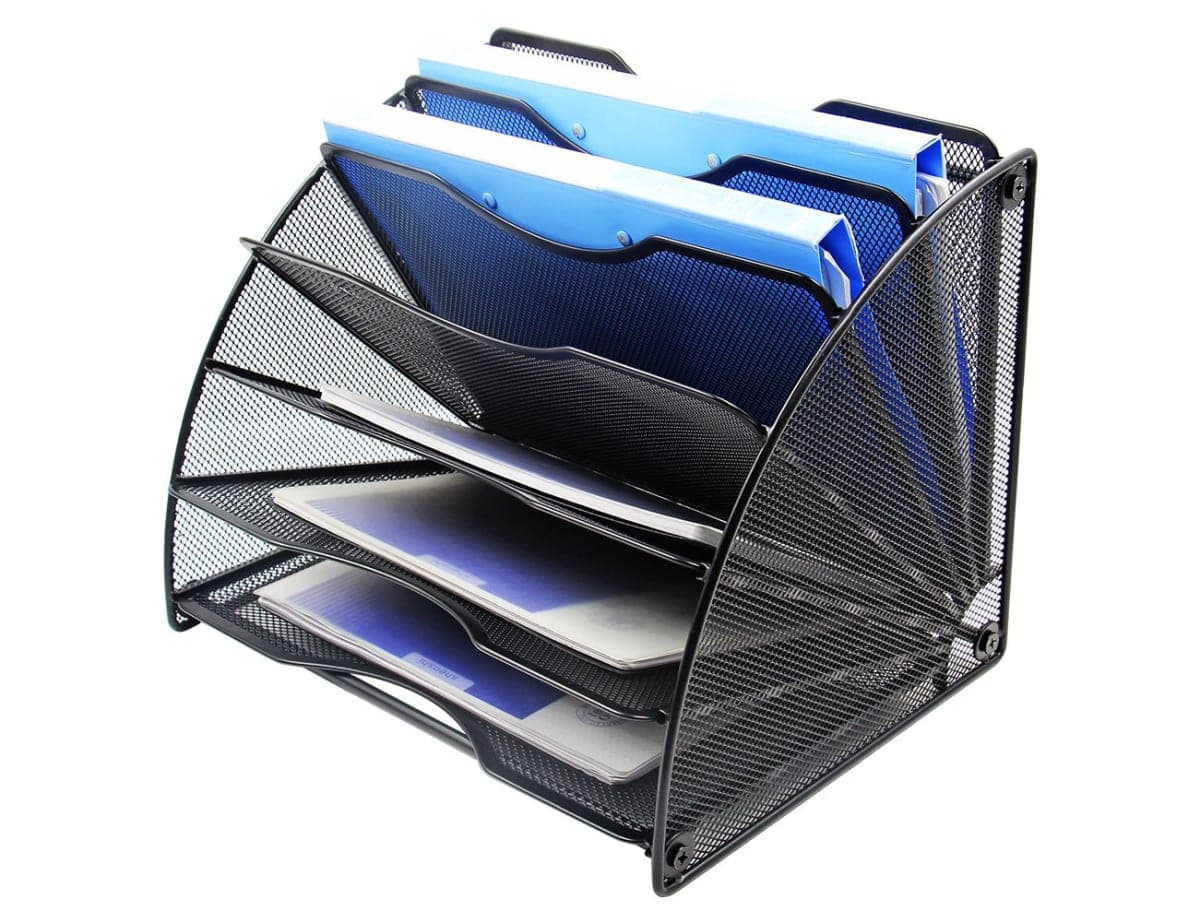 EasyPAG Mesh Desktop File Sorter Organizer 6 Slots Fanshaped Office Filing Paper Letter Tray Desk Document Magzine Rack,Black thumbnail 4