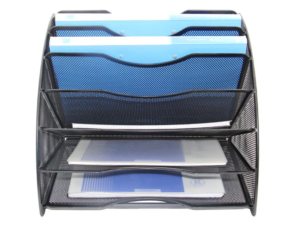 EasyPAG Mesh Desktop File Sorter Organizer 6 Slots Fanshaped Office Filing Paper Letter Tray Desk Document Magzine Rack,Black thumbnail 5