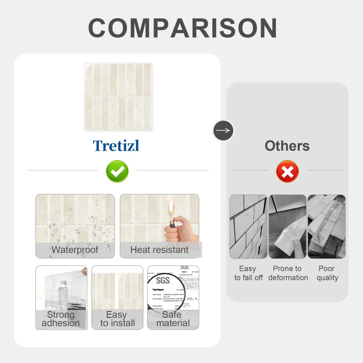 Tretizl 10 Sheets Thicker Design Peel and Stick Backsplash, Self Adhesive Wall Tiles, Stick on Backsplash for Kitchen and Bathroom, 12"x12",Beige thumbnail 5