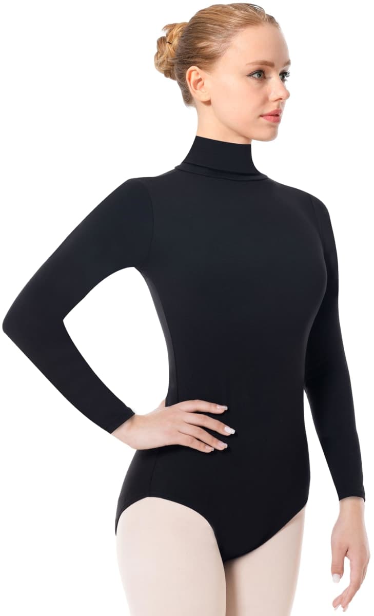 DANSHOW Women Long Sleeve Dance leotards for Ballet Adult lady Train top, Z-turtleneck Black, Large — image 1