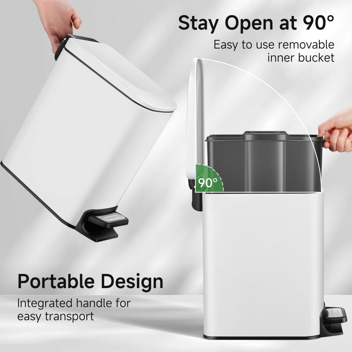 TIPGO Slim Bathroom Trash Can with Lid Soft Close, Step Pedal, 6 Liter / 1.6 Gallon Stainless Steel Garbage Can with Removable Inner Bucket, Anti-Fingerprint Finish (White) thumbnail 4