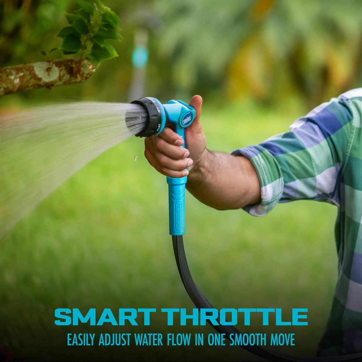 Aqua Joe AJHN102 Heavy Duty Indestructible Metal Multi Function Adjustable Hose Nozzle with Smart Throttle, Blue thumbnail 2