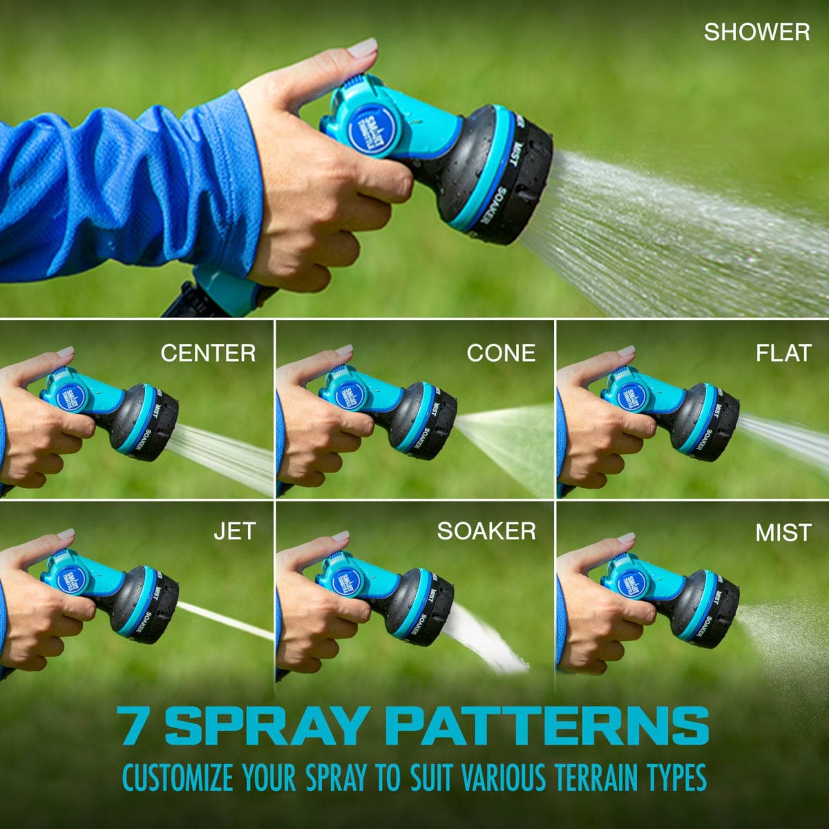 Aqua Joe AJHN102 Heavy Duty Indestructible Metal Multi Function Adjustable Hose Nozzle with Smart Throttle, Blue thumbnail 3