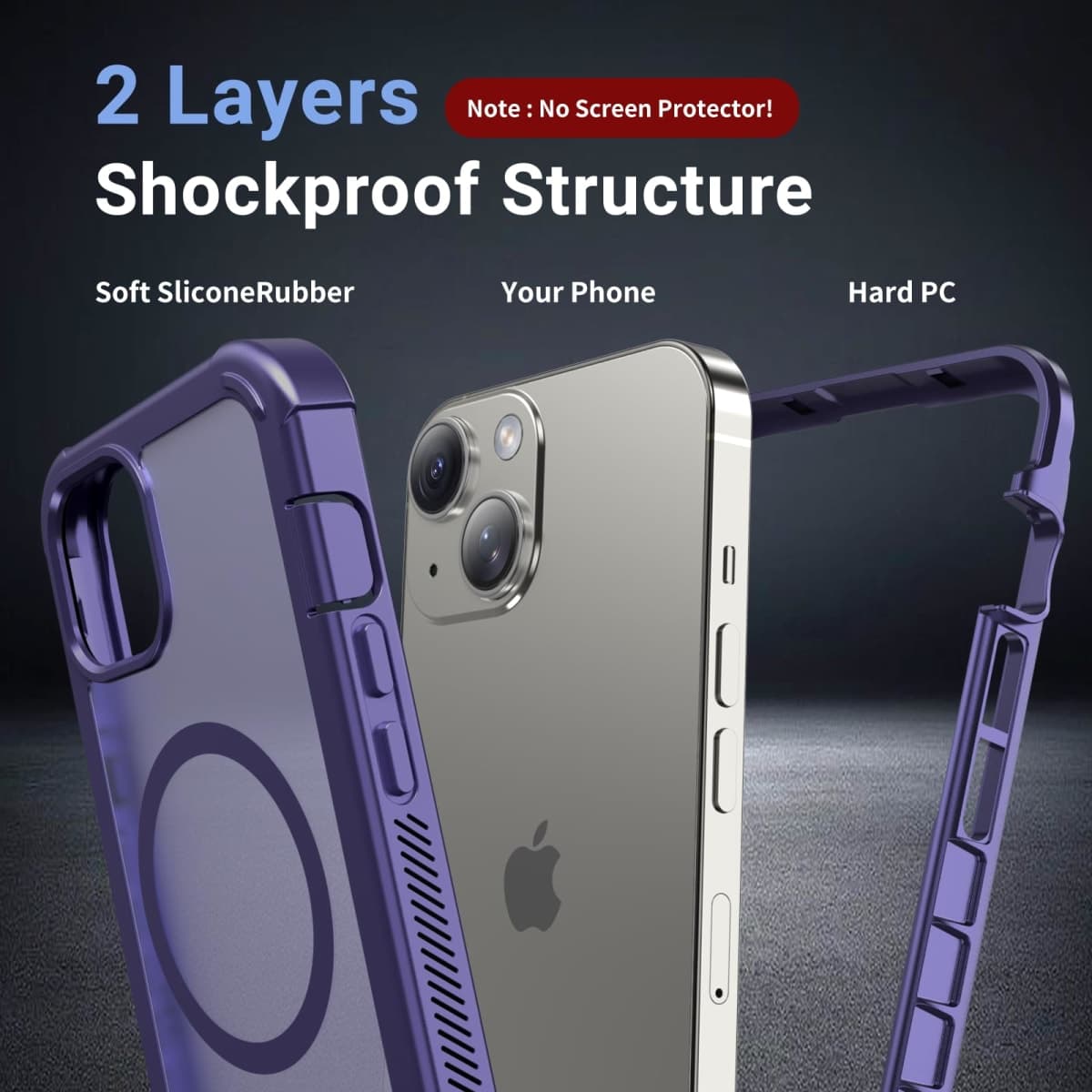 jaroco for iPhone 13 case, with [Compatible with MagSafe][Military Grade Drop Protection][Heavy Duty Protection][Non-Slip][Shockproof] with 2-Layer Durable Bumper Phone Case 6.1''-Dark Purple thumbnail 2
