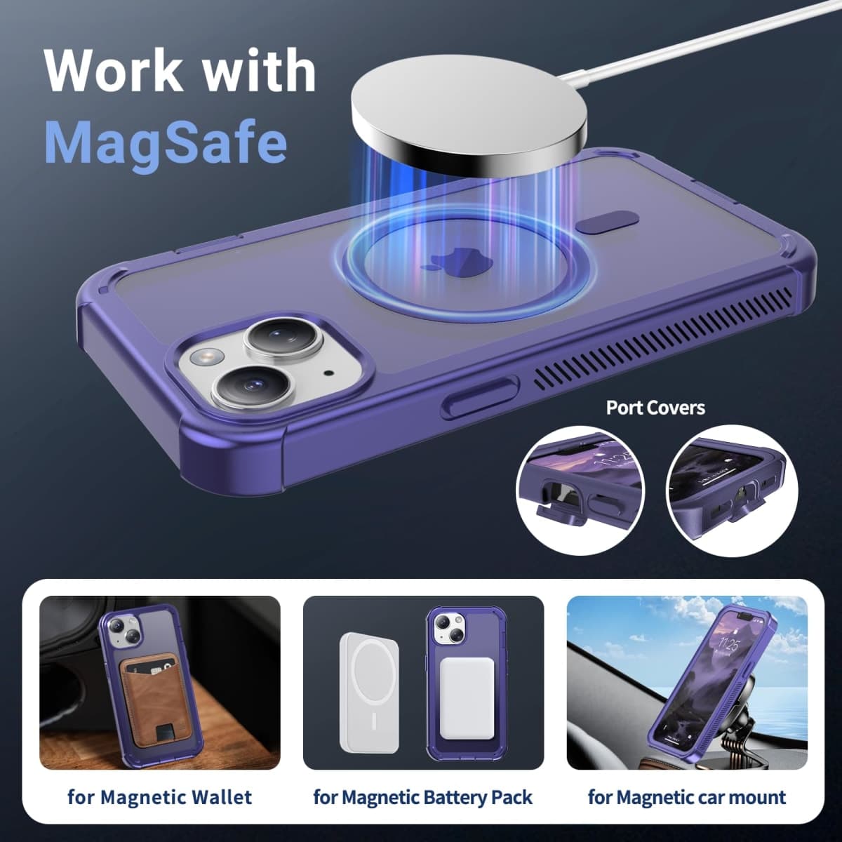 jaroco for iPhone 13 case, with [Compatible with MagSafe][Military Grade Drop Protection][Heavy Duty Protection][Non-Slip][Shockproof] with 2-Layer Durable Bumper Phone Case 6.1''-Dark Purple thumbnail 4