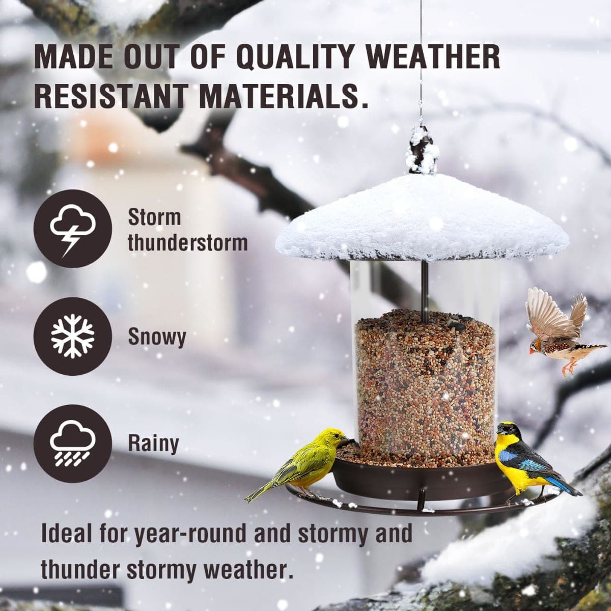 Metal Bird Feeder for Outdoors Hanging,3.0LB Seed Feeder,Easy to Fill & Clean,360° Feeding,Weatherproof Roof for Gardens and Wild Birds,Brown thumbnail 5