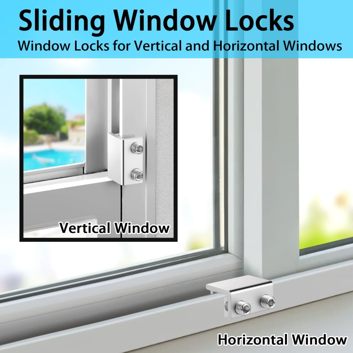 ZRFCXE Window Locks,4 Pack Sliding Window Locks with Key for Vertical & Horizontal Sliding Windows Doors,Easv to Install,Adjustable Security Window Lock for Patio Bedroom Home and Office (Silver) thumbnail 4