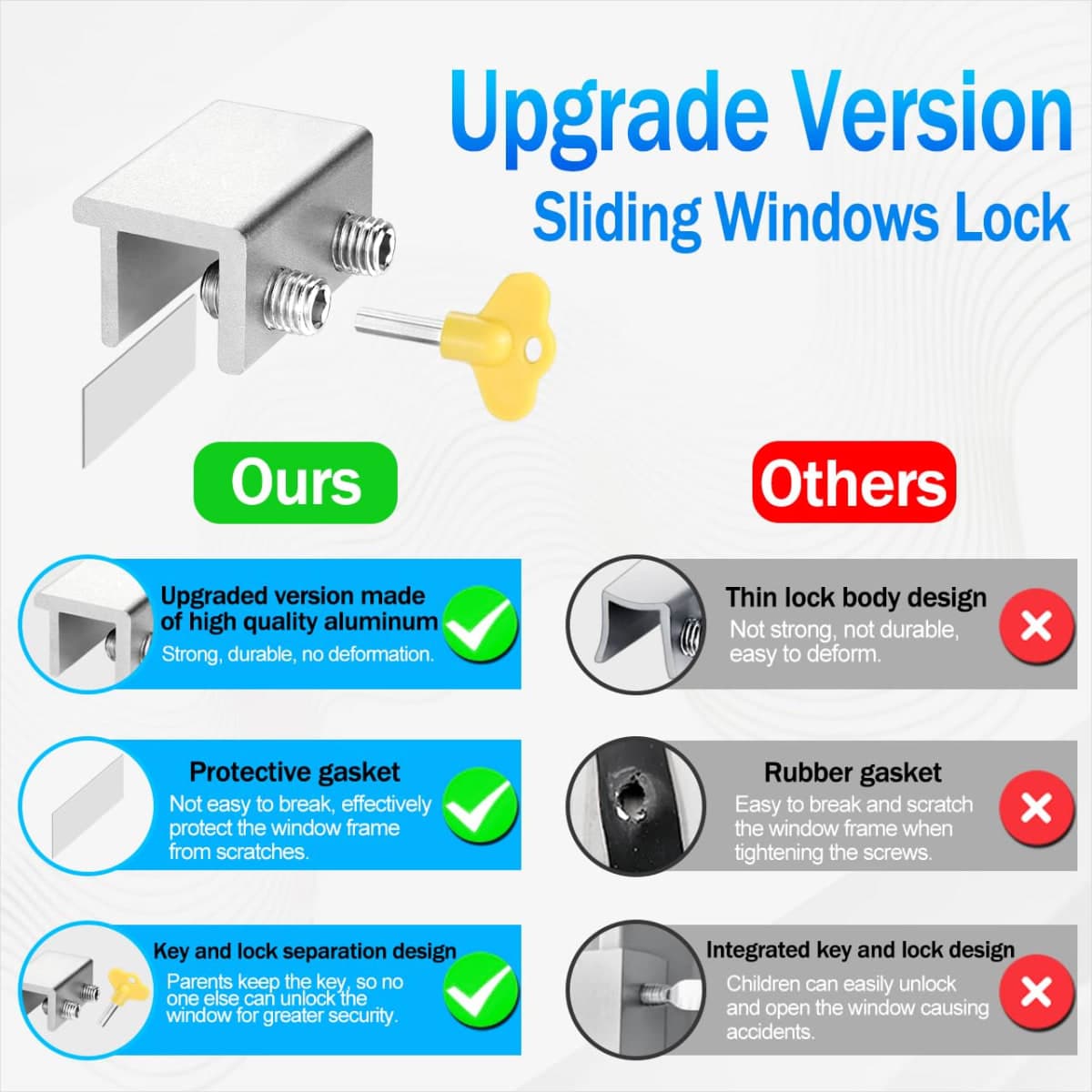 ZRFCXE Window Locks,4 Pack Sliding Window Locks with Key for Vertical & Horizontal Sliding Windows Doors,Easv to Install,Adjustable Security Window Lock for Patio Bedroom Home and Office (Silver) thumbnail 5