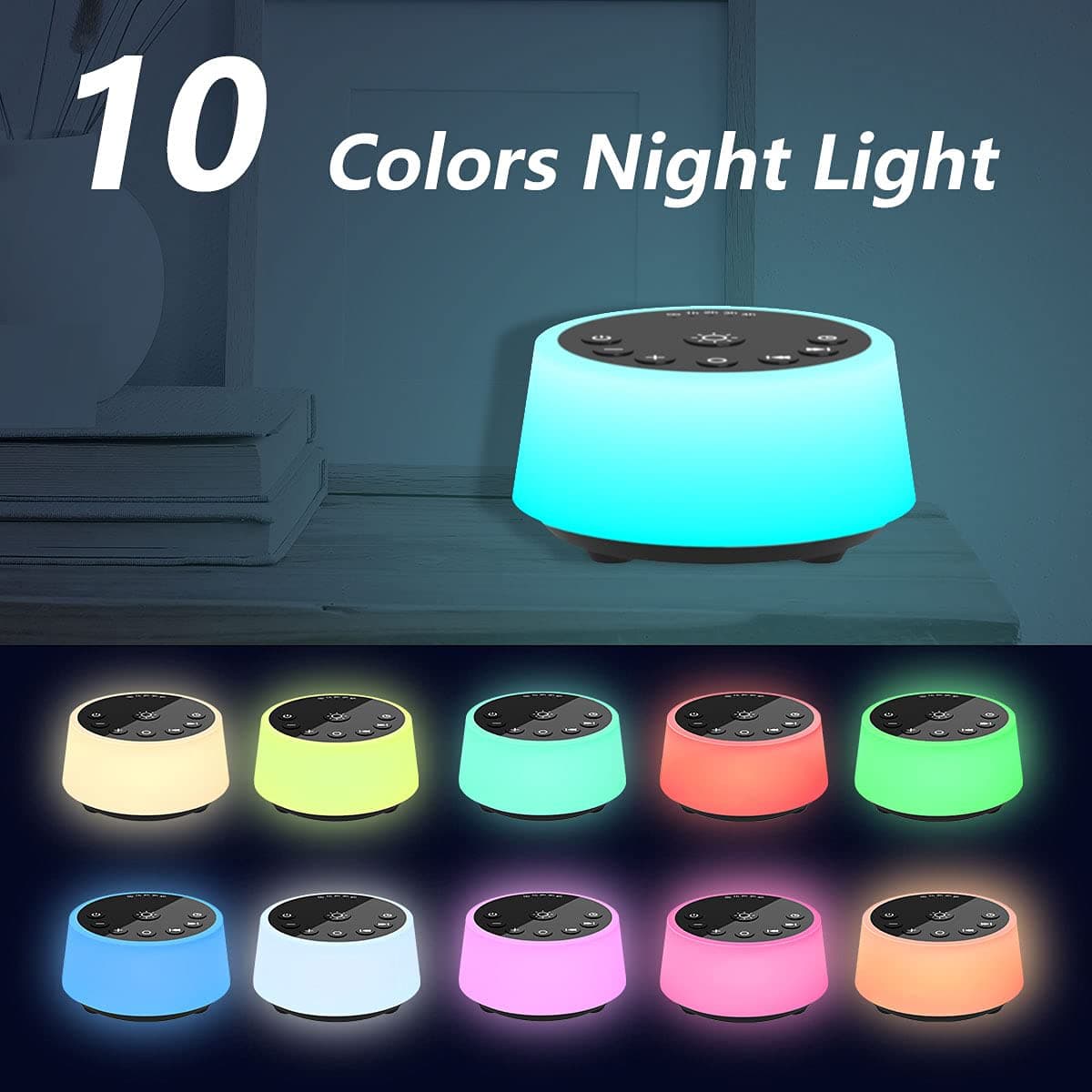 Color Noise Sound Machines with 10 Colors Night Light 25 Soothing Sounds and Sleep White Noise Machine 32 Volume Levels 5 Timers 3 Adjustable Brightness Memory Function for Adults Kids Baby thumbnail 3