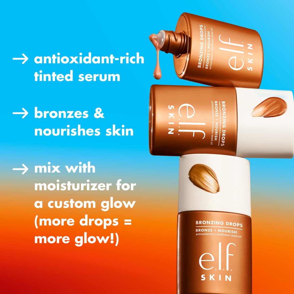 e.l.f. SKIN Bronzing Drops, Liquid Face Tinted Serum with Vitamin E & Sunflower Oil, Shimmer Finish, Vegan & Cruelty-Free, Rose Gold thumbnail 2