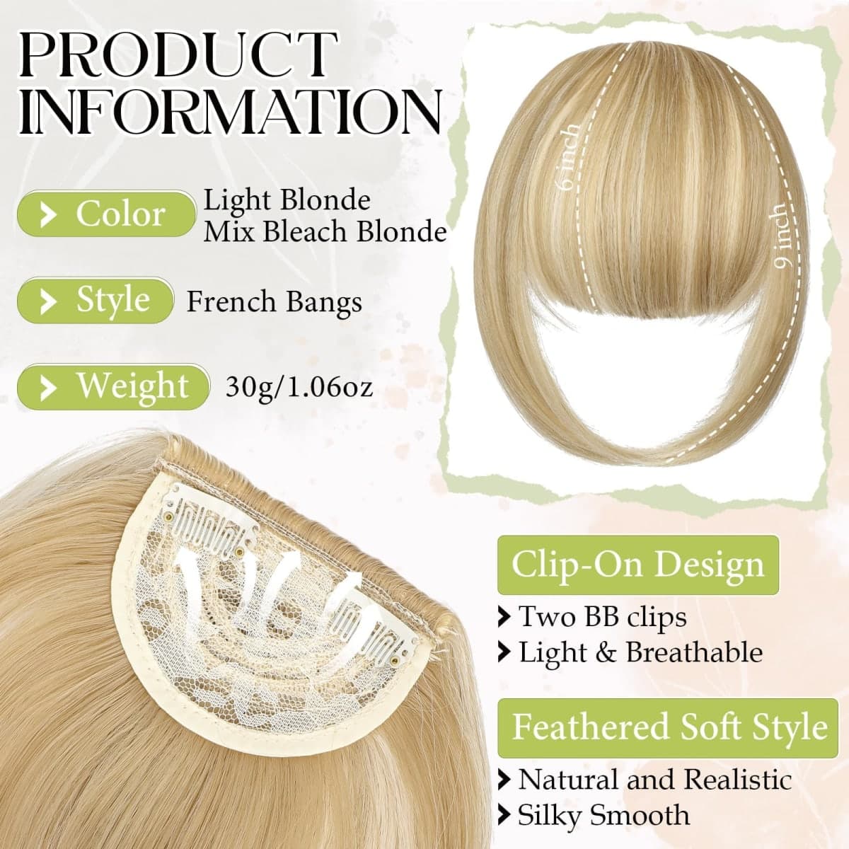 Fanguilar Bangs Hair Clip in Bangs, French Light Blonde Mix Bleach Blonde Fake Bangs Hair Clip on Bangs for Women Fringe with Temples Hairpieces Faux Bangs for Daily Wear thumbnail 2