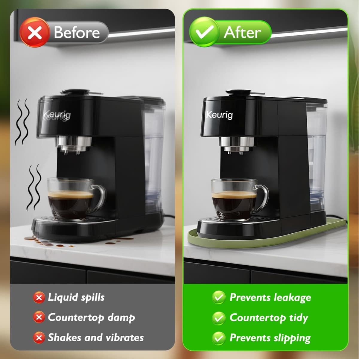 KVRG Silicone Coffee Mat,15.8"x 11.8"in Bar Mat for Countertop,Heat-Resistant,Non-Slip,Leak-Proof,Fit for Coffee Maker/Espresso Machine-Green thumbnail 4