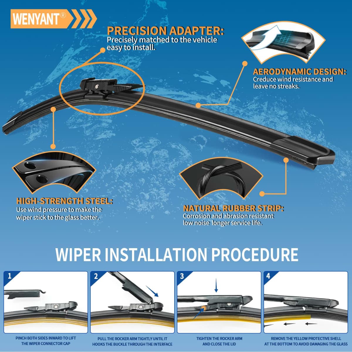 Wenyant 20"+20" Compatible with Ford Escape 2012-2008 Front Windshield Wiper Blades for My Car Original Equipment Automotive Replacement (Set of 2) thumbnail 3