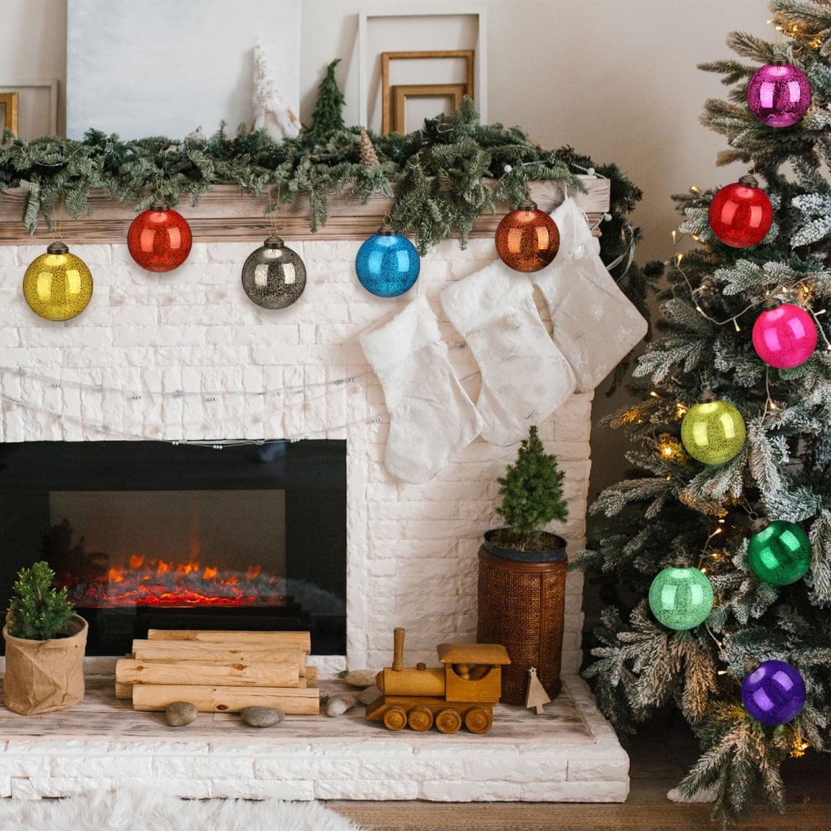Soulchen 12 Pack Vintage Christmas Ball Ornaments 3'' Christmas Decorative Glass Balls Multicolor Xmas Tree Ornaments Hanging Mercury Glass Decoration for Home Holiday Wedding Party Supplies thumbnail 3