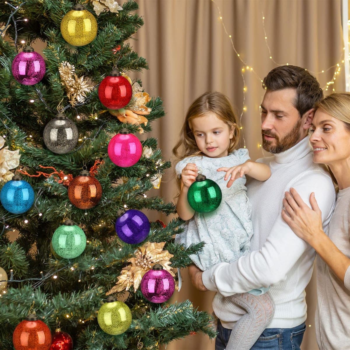 Soulchen 12 Pack Vintage Christmas Ball Ornaments 3'' Christmas Decorative Glass Balls Multicolor Xmas Tree Ornaments Hanging Mercury Glass Decoration for Home Holiday Wedding Party Supplies thumbnail 4