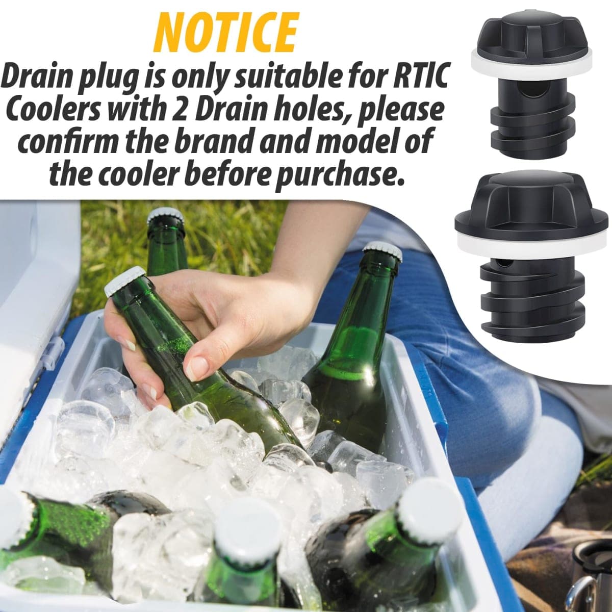 Cooler Drain Plug for RTIC Coolers, 2 Pack Large & Small Replacement Plugs Compatible with RTIC 20QT, 45QT, 65QT Coolers with New 2 Drains, Ice Chest Plug for RTIC thumbnail 4