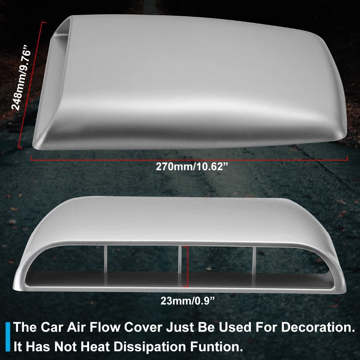 NATGIC Universal Car Air Flow Decorative Intake Hood Scoop Turbo Bonnet Vent Cover (Silver/Gray) thumbnail 2