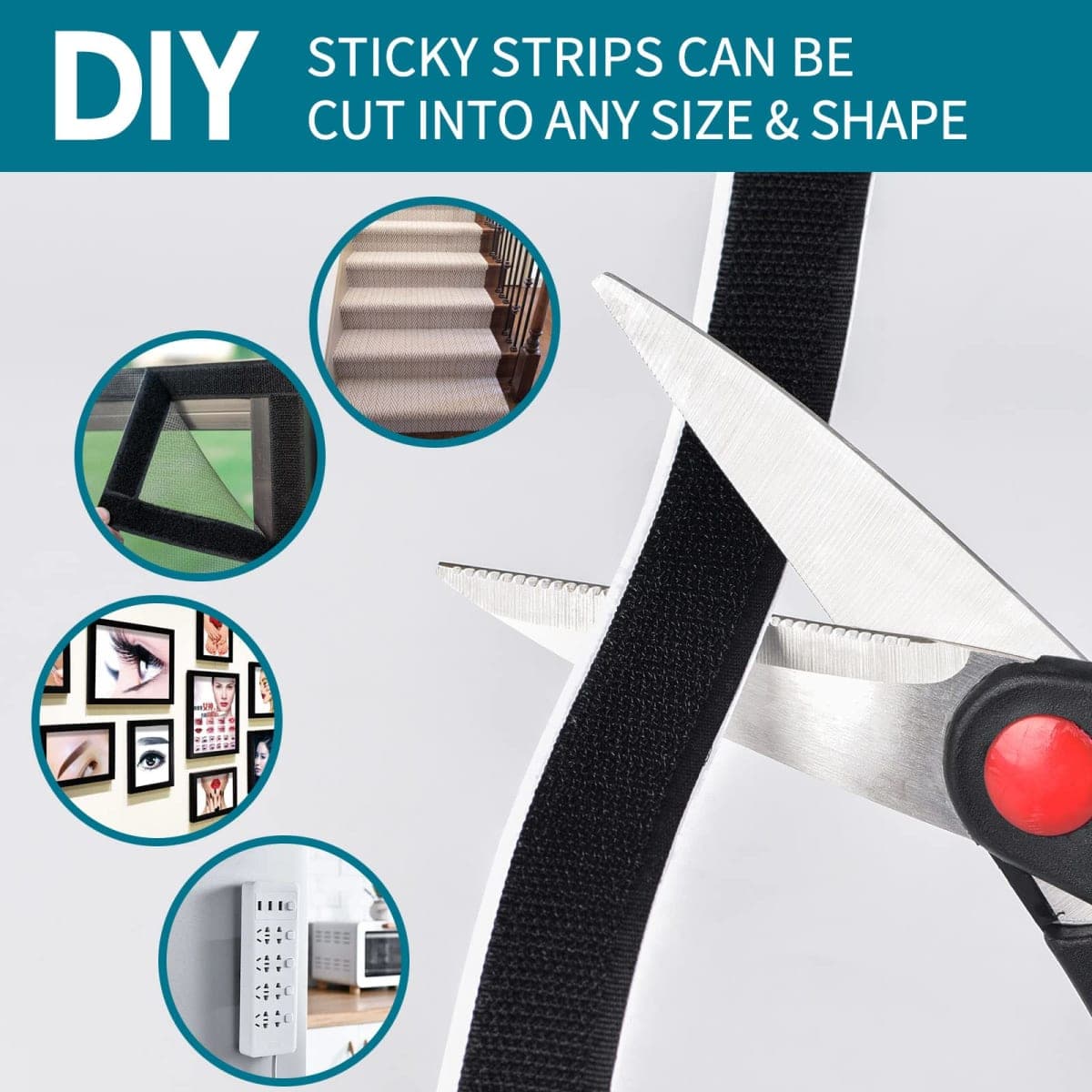 1 Inch x 82 Feet Black Self Adhesive Hook and Loop Tape Sticky Back Roll, Nylon Heavy Duty Strips with Adhesive, Multi-Function Hook Loop Tape for Crafting & Wall Hanging - Black thumbnail 2