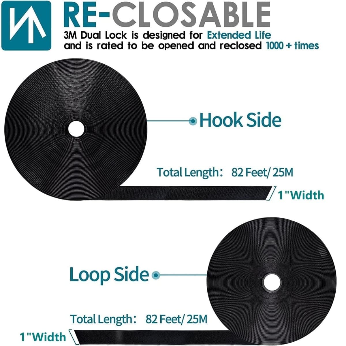 1 Inch x 82 Feet Black Self Adhesive Hook and Loop Tape Sticky Back Roll, Nylon Heavy Duty Strips with Adhesive, Multi-Function Hook Loop Tape for Crafting & Wall Hanging - Black thumbnail 5