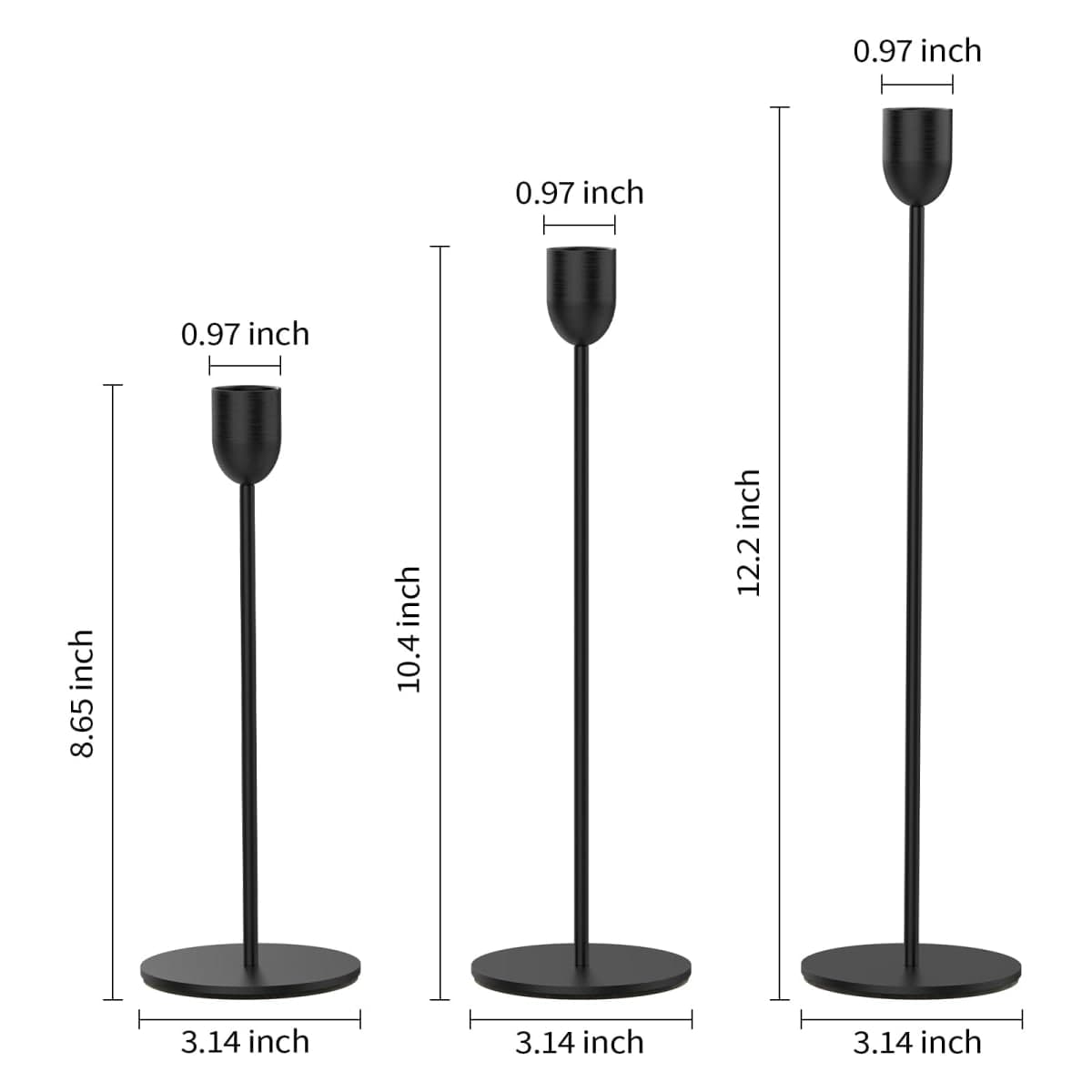 ChefBee Black Tall Candle Candlestick Holder, 3PCS Taper Pillar Candle Sticks Stand Holders Decor, Centerpiece Dining Table Wedding Festive Fireplace Mantle Vintage Room Decorations, Housewarming Gift thumbnail 2