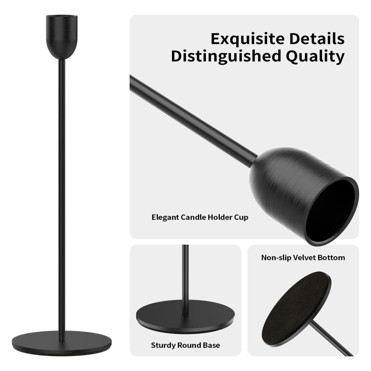 ChefBee Black Tall Candle Candlestick Holder, 3PCS Taper Pillar Candle Sticks Stand Holders Decor, Centerpiece Dining Table Wedding Festive Fireplace Mantle Vintage Room Decorations, Housewarming Gift thumbnail 3