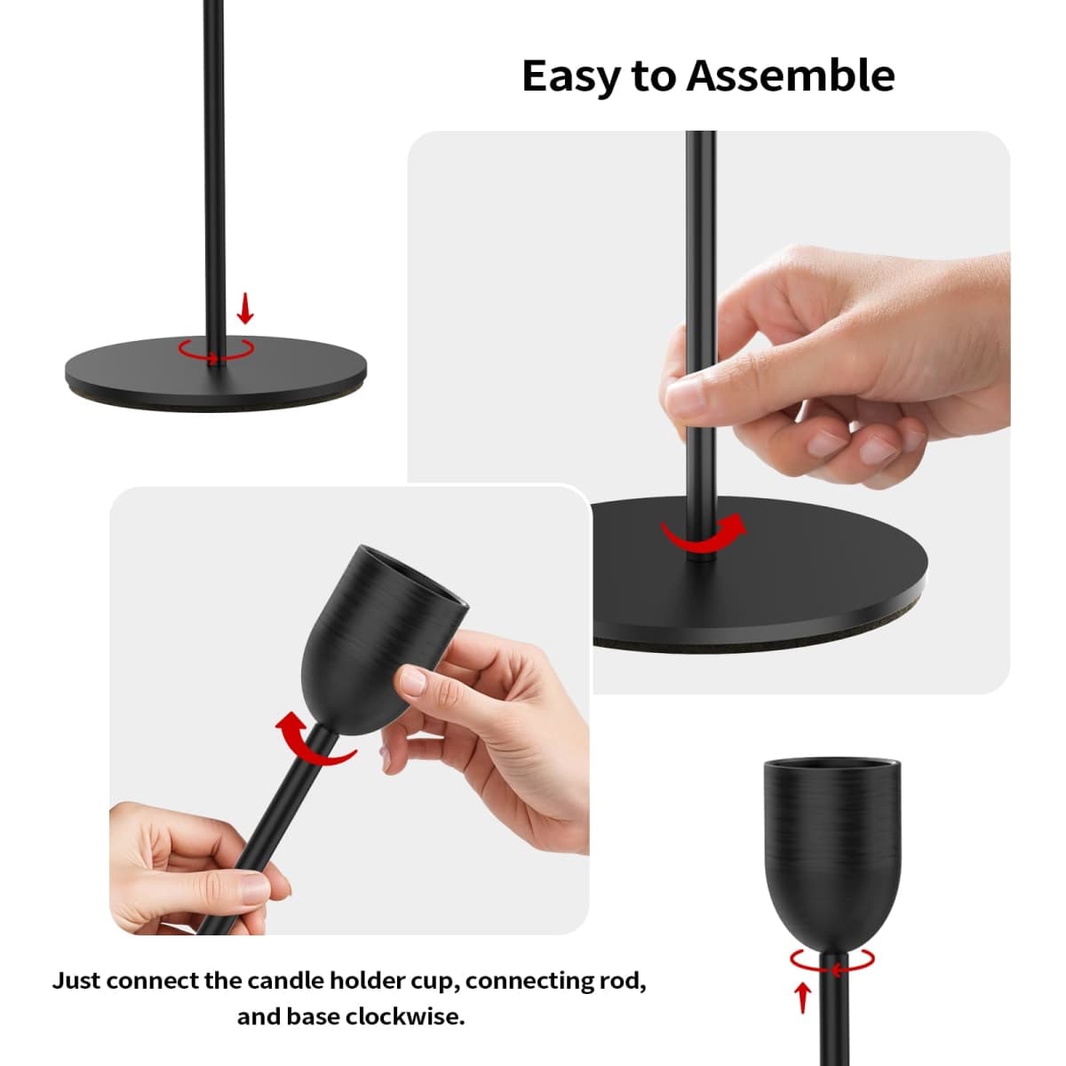 ChefBee Black Tall Candle Candlestick Holder, 3PCS Taper Pillar Candle Sticks Stand Holders Decor, Centerpiece Dining Table Wedding Festive Fireplace Mantle Vintage Room Decorations, Housewarming Gift thumbnail 5