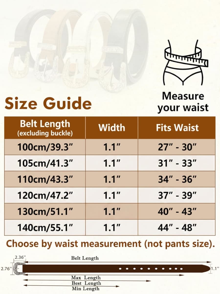 QIQILUXI Western Belt for Women Men Cowboys Cowgirls Carving Buckles Belts for Jeans Pants, Khaki-silver Buckle, Fit waist size: 27–30 inch thumbnail 2