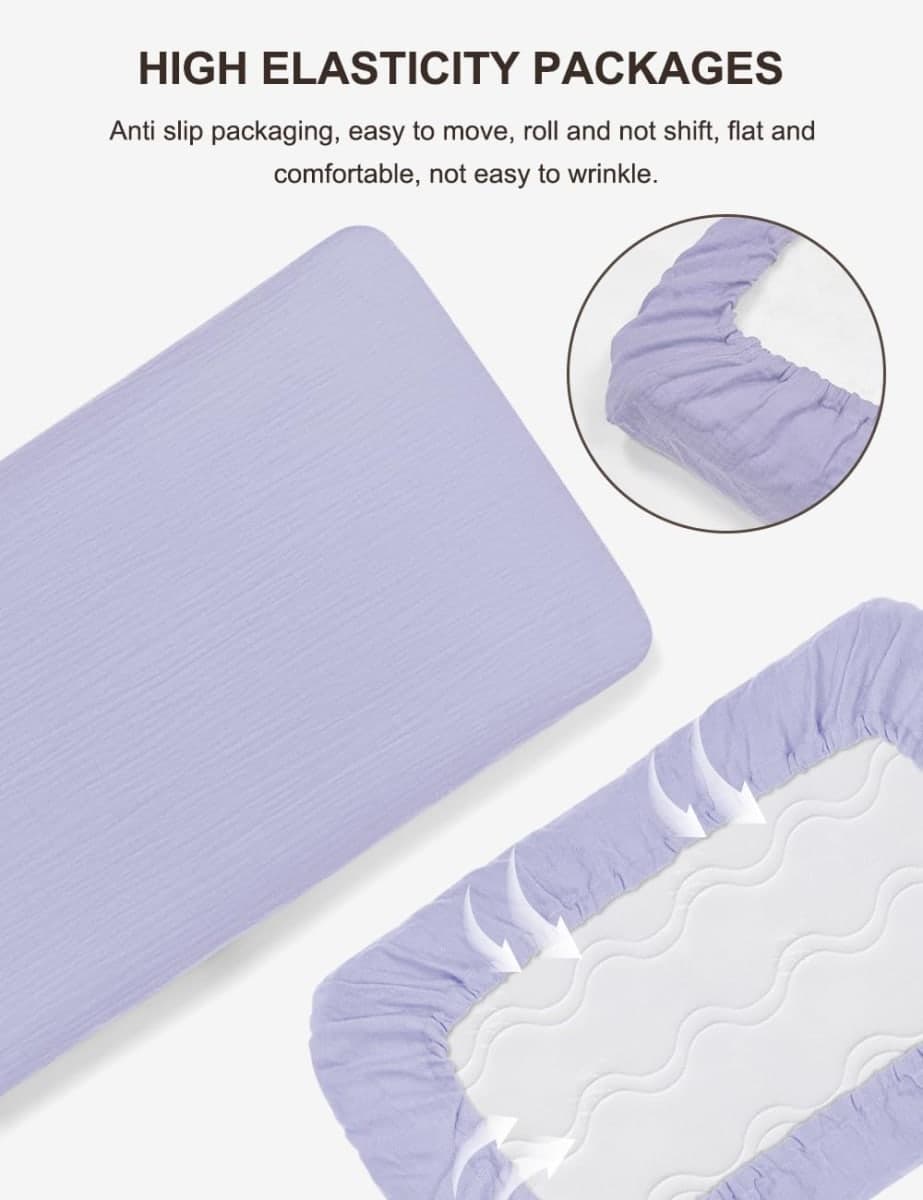 ZURLEFY 100% Cotton Pack and Play Mattress Sheets 39"x27", Purple Portable Mini Crib Sheets or Playpen Mattresses Cover for Baby Boys and Girls (46P-02) thumbnail 3