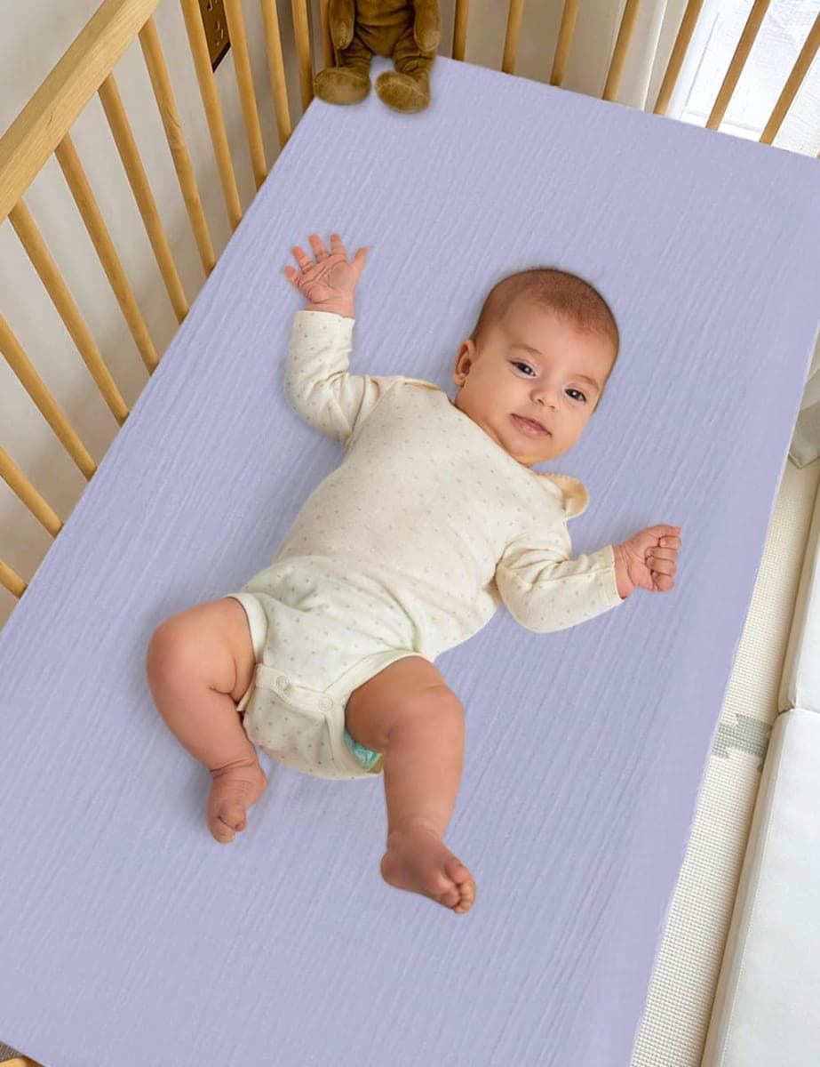 ZURLEFY 100% Cotton Pack and Play Mattress Sheets 39"x27", Purple Portable Mini Crib Sheets or Playpen Mattresses Cover for Baby Boys and Girls (46P-02) thumbnail 4