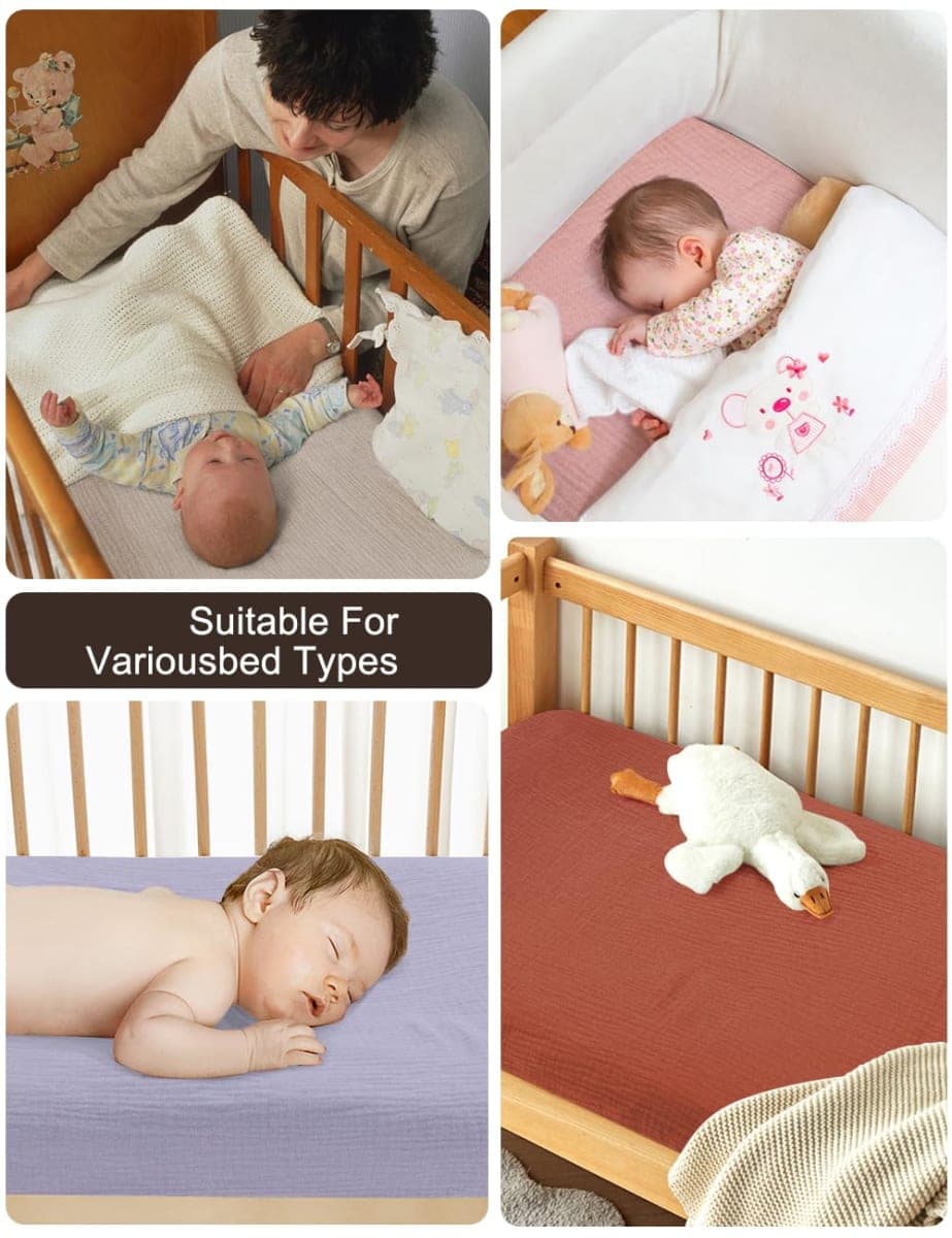 ZURLEFY 100% Cotton Pack and Play Mattress Sheets 39"x27", Purple Portable Mini Crib Sheets or Playpen Mattresses Cover for Baby Boys and Girls (46P-02) thumbnail 5