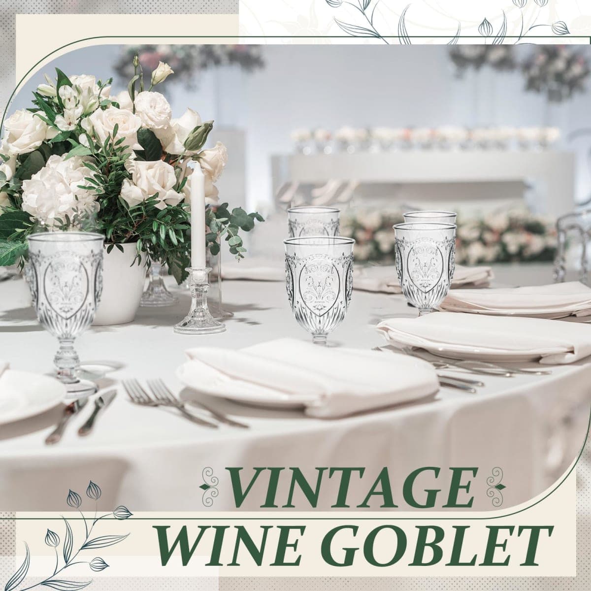 Wiwiqing 48 Packs Vintage Wine Goblet Colored Water Goblets Plastic Wine Glasses Retro Embossed Glassware Water Goblets for Wine Bar Juice Baby Shower Wedding Reception Grand Event Party (Clear) thumbnail 5