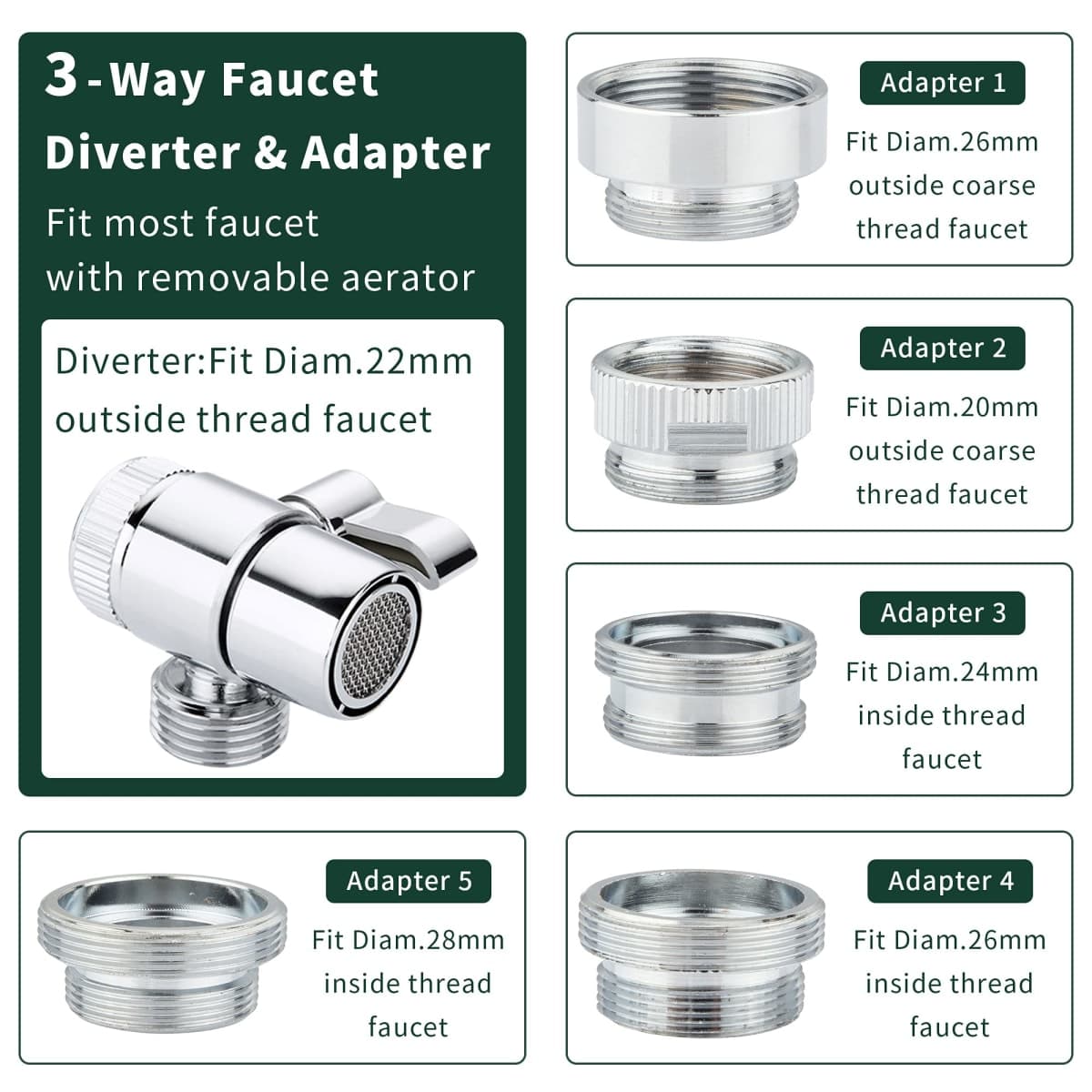 Sink Hose Shower Sprayer Attachment - Faucet Extension w/ 5 Adapters For Bathroom Bathtub, Kitchen Faucet, Utility Laundry Tub, Garden Hose Thread Spout For Delta, Moen, Kohler, American Standard thumbnail 5