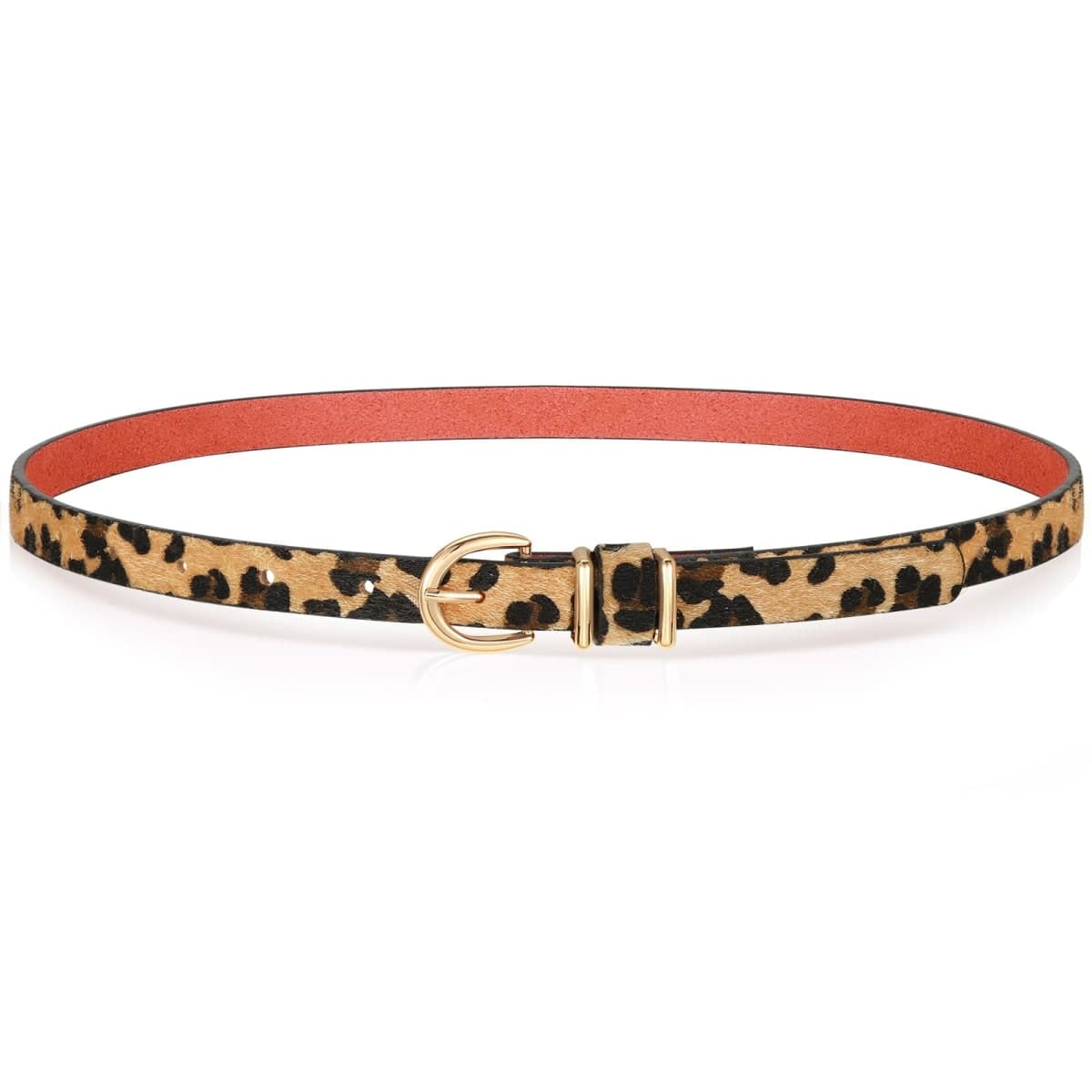 VONMELLI Womens Skinny Leather Belt Thin Waist Belts for Women Fashion Dress Jeans with Gold Buckle, Leopard, Fit waist size 33-37" — image 1