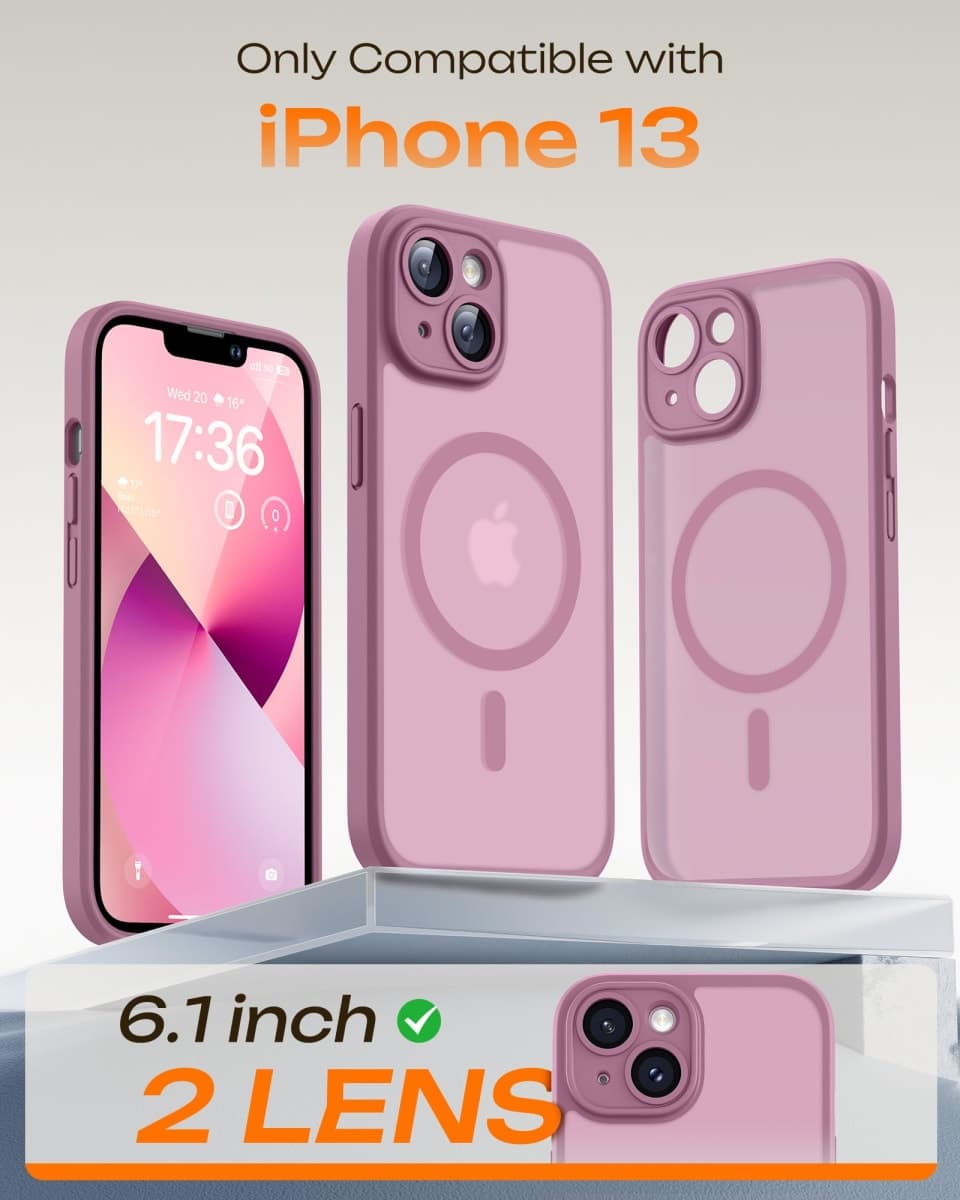 TOCOL Magnetic for iPhone 13 Case, Upgraded Full Camera Protection, Compatible with Magsafe, 15FT Drop Protection, Translucent Matte Back Phone Cover 6.1 inch (Lilac Purple) thumbnail 2