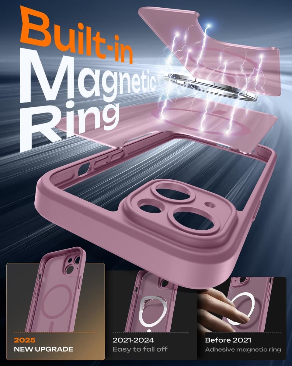 TOCOL Magnetic for iPhone 13 Case, Upgraded Full Camera Protection, Compatible with Magsafe, 15FT Drop Protection, Translucent Matte Back Phone Cover 6.1 inch (Lilac Purple) thumbnail 3