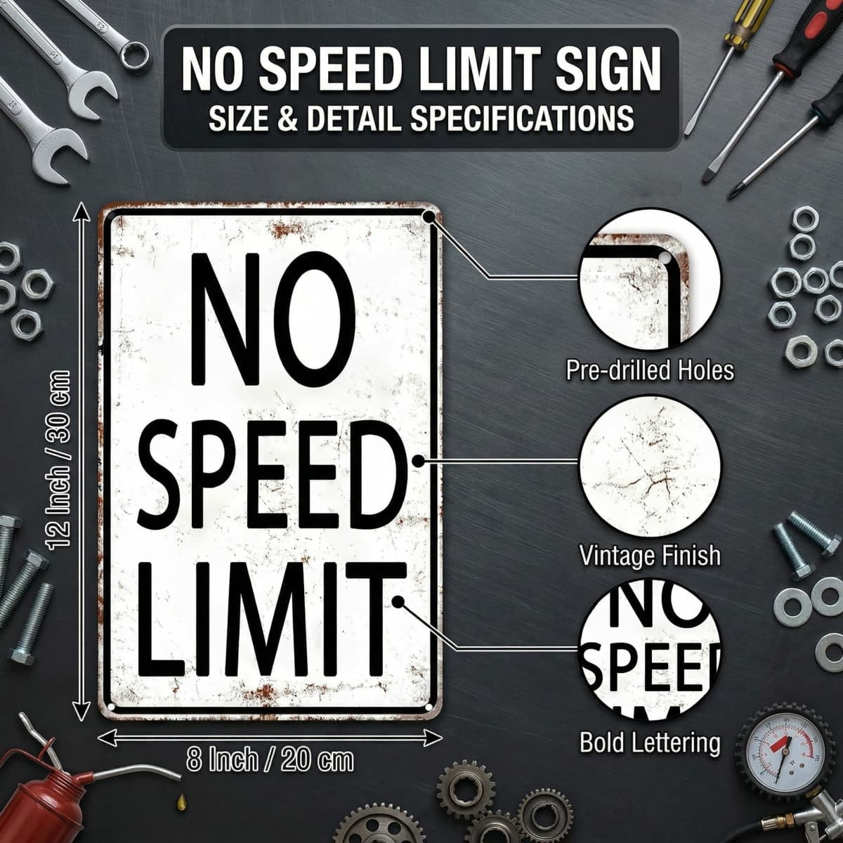 Retro Tin Sign No Speed Limit Sign for Boys Room Man Cave Garage Bedroom Vintage Style Wall Art Decor 8 x 12 Inch (3096) thumbnail 2