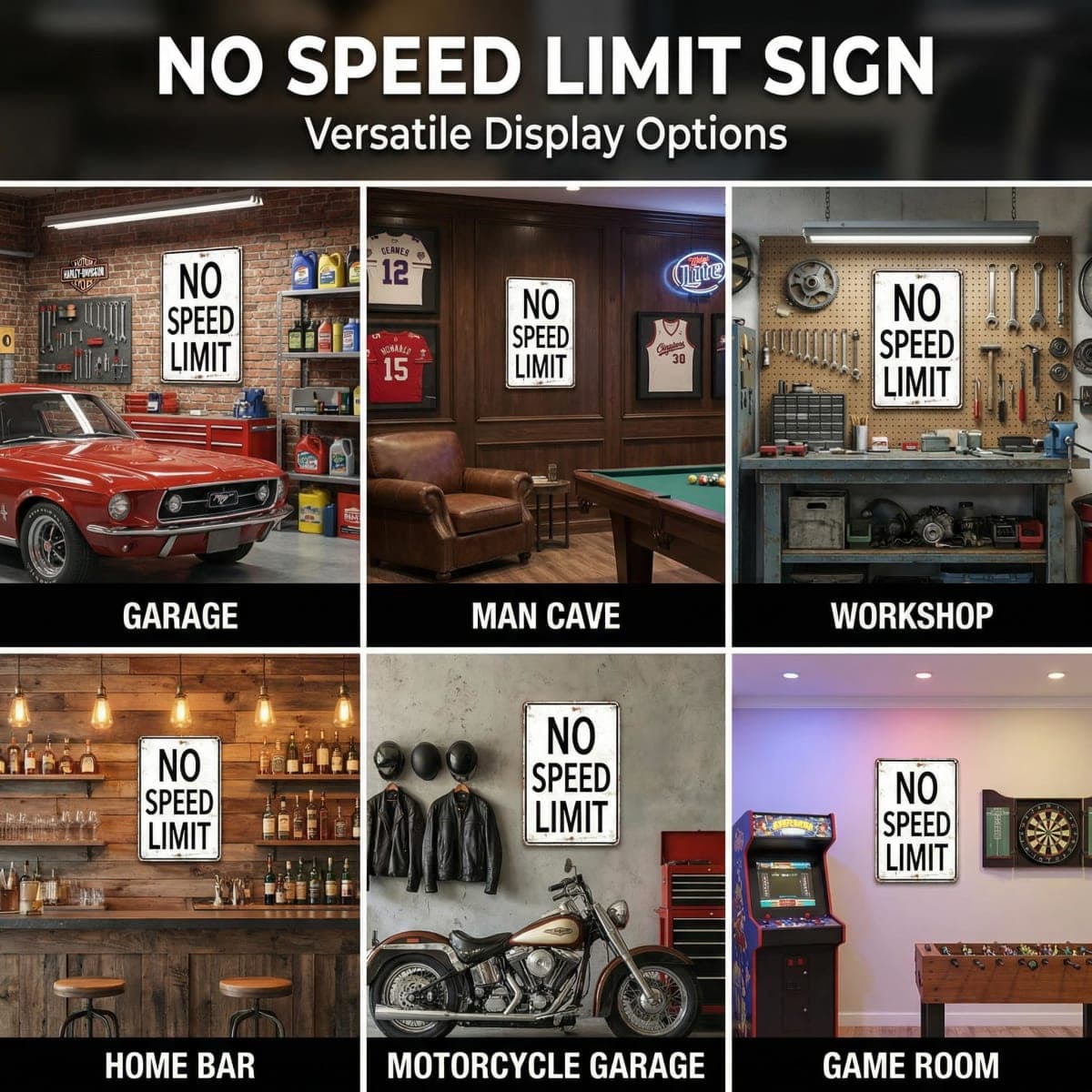 Retro Tin Sign No Speed Limit Sign for Boys Room Man Cave Garage Bedroom Vintage Style Wall Art Decor 8 x 12 Inch (3096) thumbnail 3