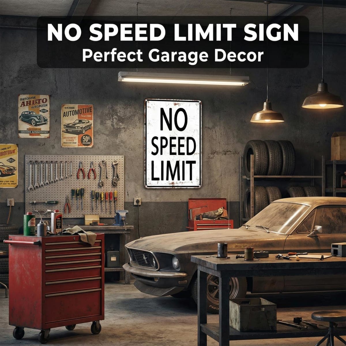 Retro Tin Sign No Speed Limit Sign for Boys Room Man Cave Garage Bedroom Vintage Style Wall Art Decor 8 x 12 Inch (3096) thumbnail 4