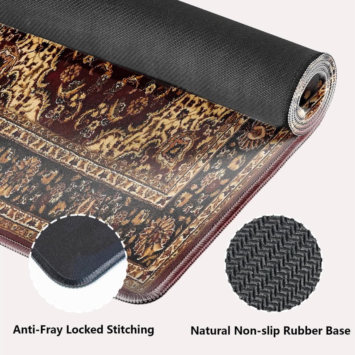 knseva. Large Gaming Mouse Pad with Stitched Edges - Vintage Oriental Persian Floral, Retro Classic Flowers Design Red Black Beige, Anti-Slip Rubber Base & Smooth Fabric Surface XXL Extended Desk Mat thumbnail 3