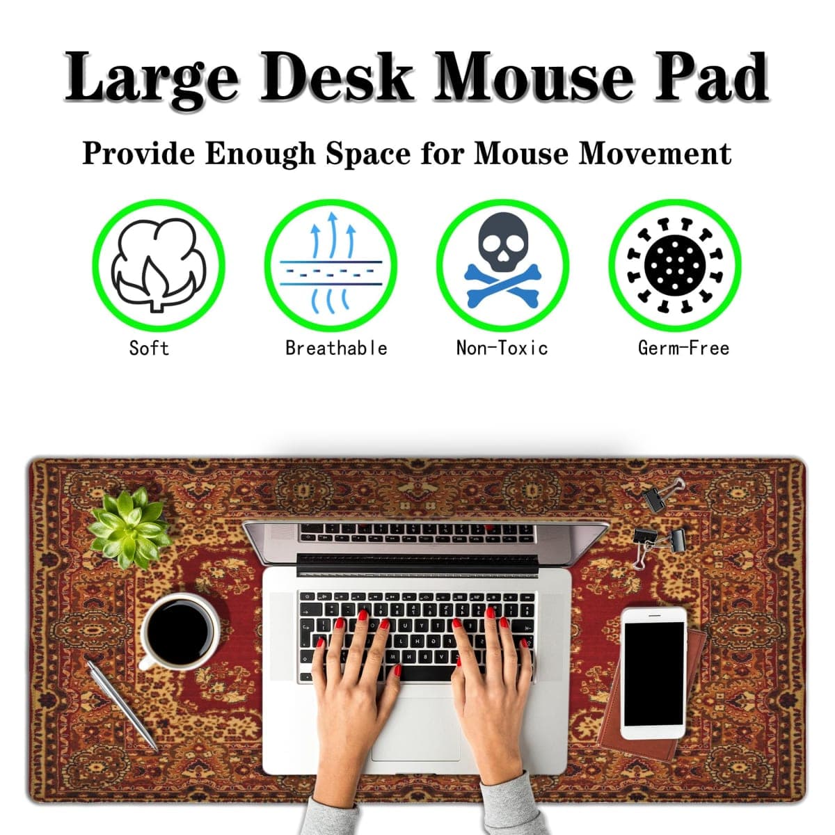 Samgula Gaming Mouse Pad Retro Boho, Large Mousepad Office Desk Mat, Work Desk Mat Non-Slip Rubber Base Waterproof with Stitched Edges, 35.4 X 15.7 inch for Work/Game/Office/Home Vintage Bohemian thumbnail 2