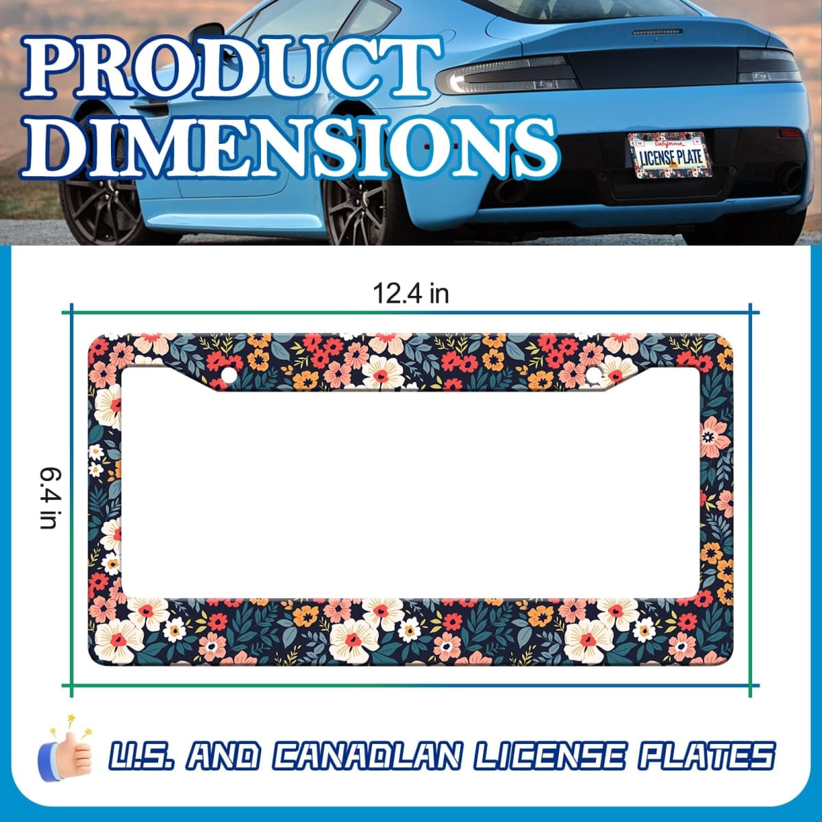 LIN KANG Folk Floral License Plate Frames - 2 Pack Colorful Flowers Aluminum Metal License Plate Holder Covers Car Accessory,Rust-Proof Waterproof Car Decorative Tag Frames for Standard US 12x6 Inch thumbnail 2