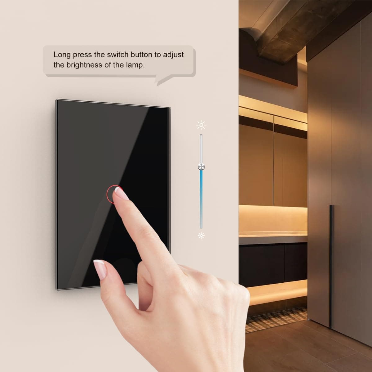 LIVOLO Glass Panel Touch Wall Light Dimmer Switch, White, 1-Gang, Wall Mount, 3-Way Circuit, Adjustable Brightness Control, 120V (Black) thumbnail 3