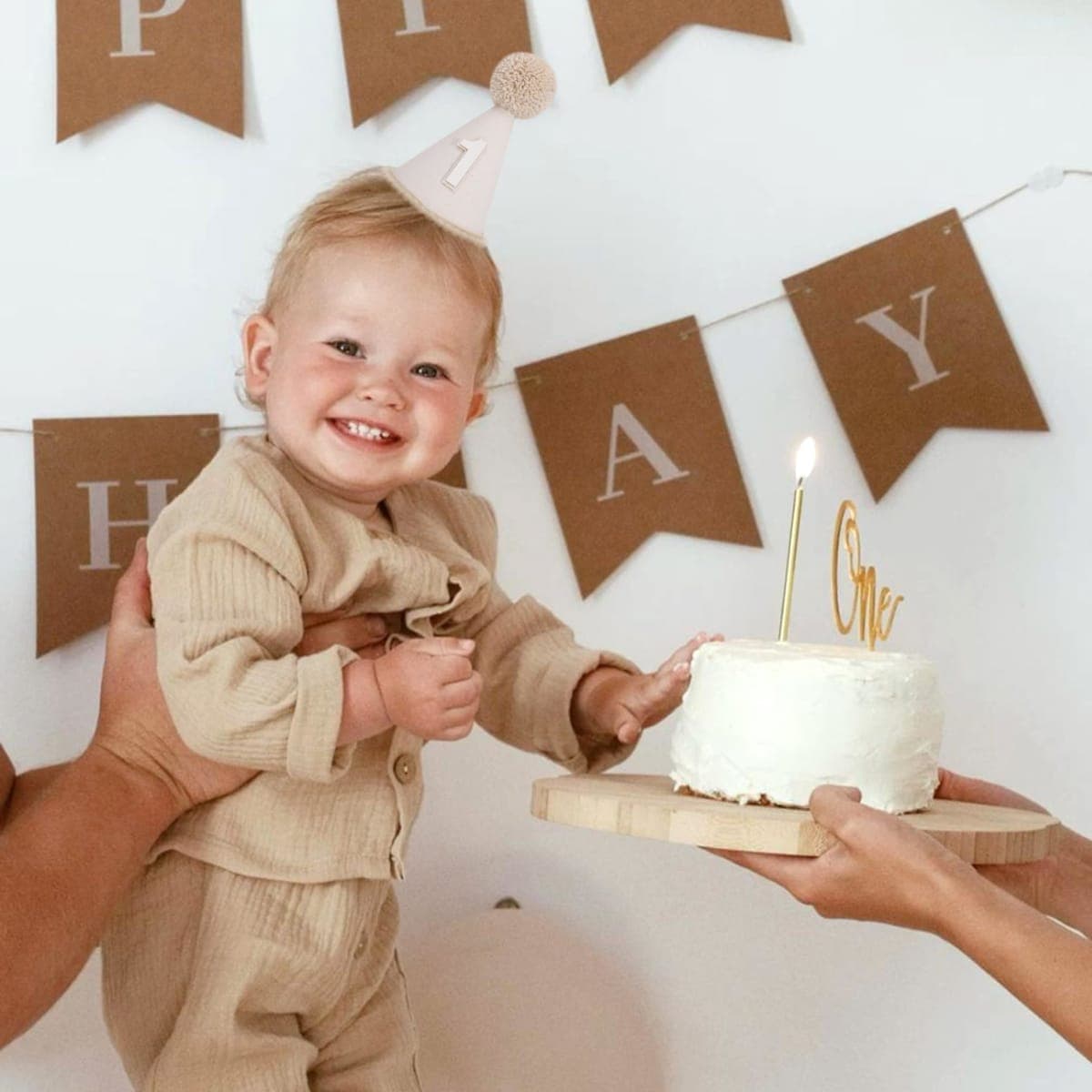 PATRDIO Boho First Birthday Celebration Hat - Natural 1st Birthday Boho Decorations,Celebration Cake Smash Photo Prop (beige) thumbnail 5